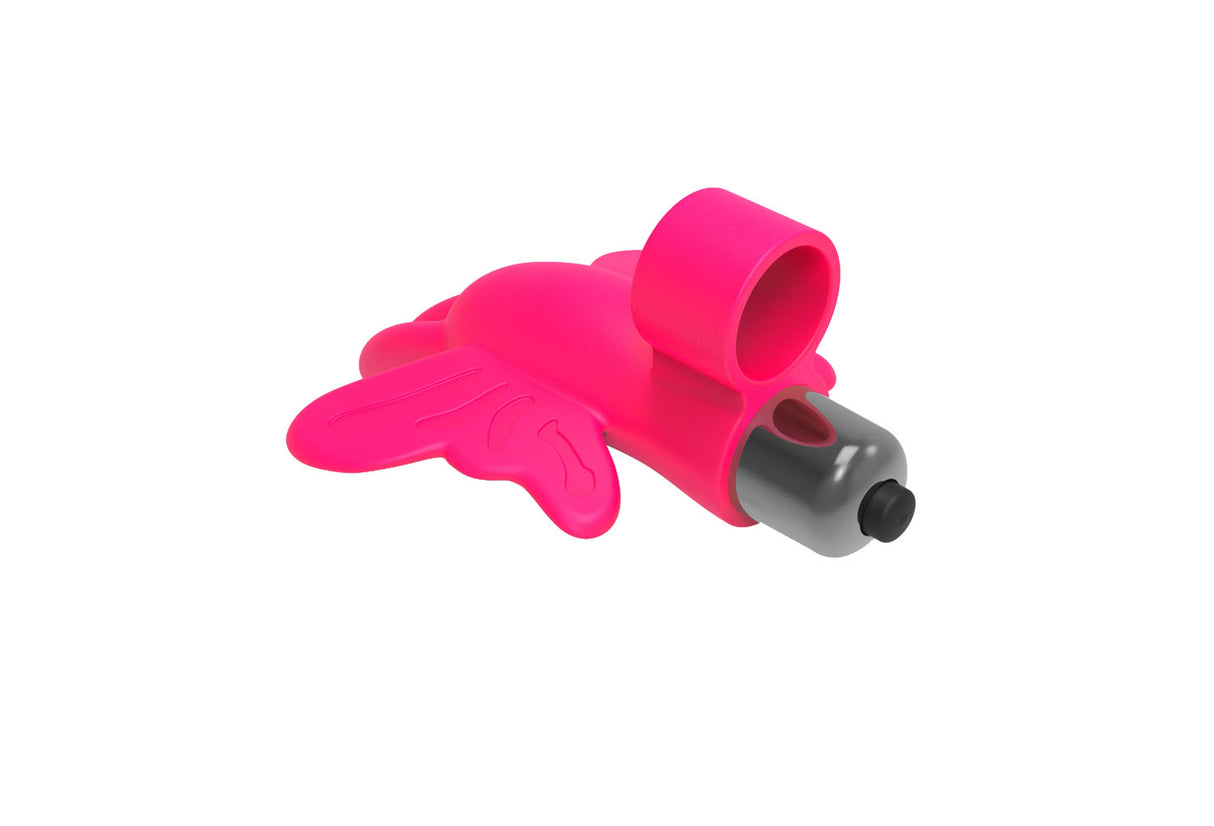 The 9's Flirt Finger Butterfly Finger Vibrator Pink with butterfly design and silicone finish.