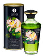 Shunga Aphrodisiac Warming Oil Exotic Green Tea 3.5 Oz bottle and packaging with romantic design.
