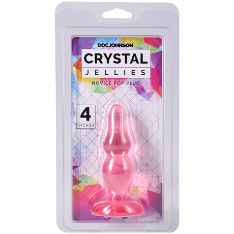 Crystal Jellies Novice Pop Plug 4 Inch Pink packaging displayed with colorful background.