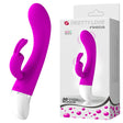 Pretty Love Freda Silicone Rabbit Vibrator Purple on display with packaging, designed for dual stimulation and pleasure.