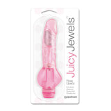 Juicy Jewels Rose Quartz Vibrator Pink in packaging, designed for pleasure with multi-speed settings and waterproof features.