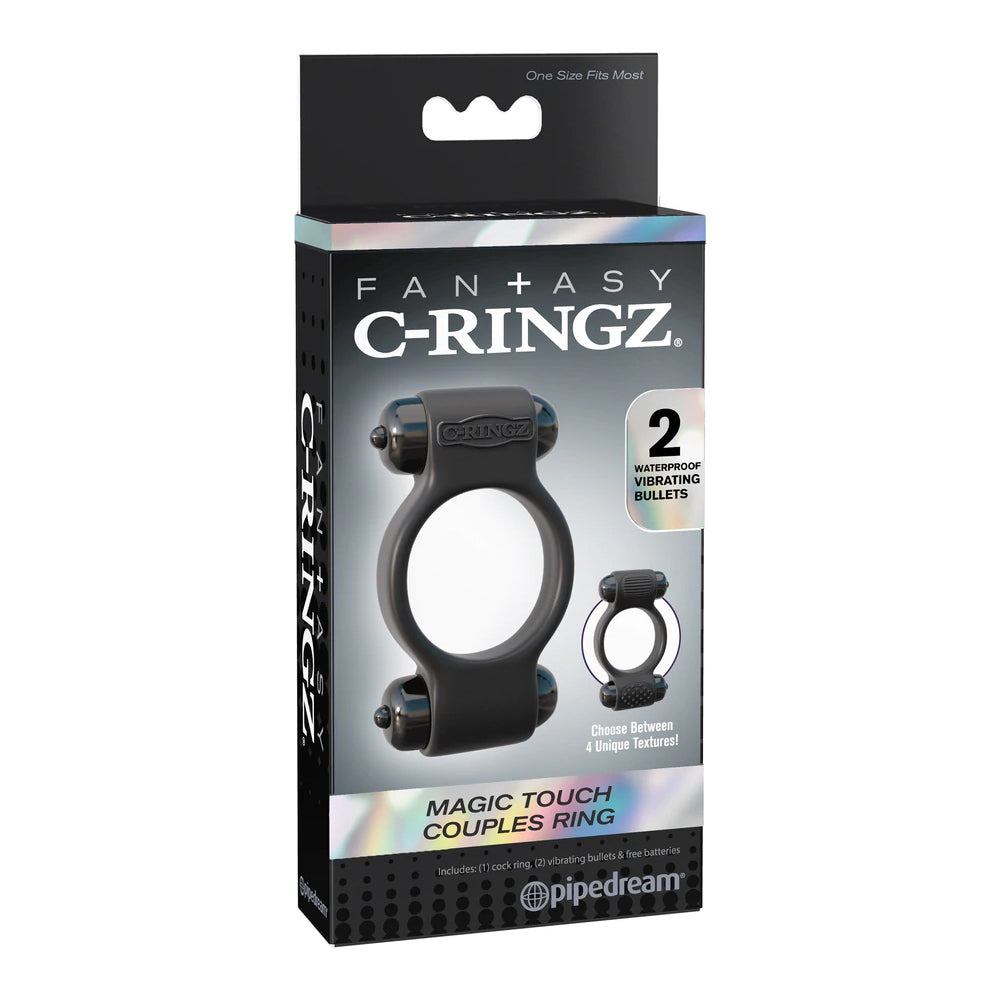 Fantasy C-ringz Magic Touch Couples Ring Black packaging with waterproof vibrating bullets. Ideal for couples.