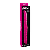 Dillio 16 inch Double Dillio Pink packaging featuring a double-ended pleasure toy.