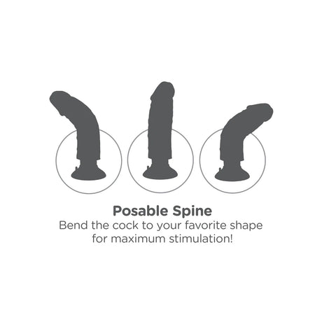 Posable spine of King Cock 7 inches Vibrating Dildo With Balls Flesh allows for flexible positioning for maximum stimulation.