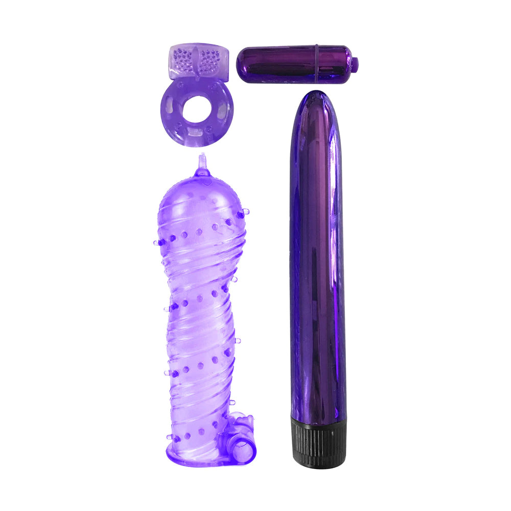 Classix Ultimate Pleasure Couples Kit Purple featuring four versatile toys in a vibrant purple color.
