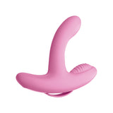 Threesome Rock N' Grind Silicone G-Spot Vibrator in pink, designed for dual stimulation and pleasure.