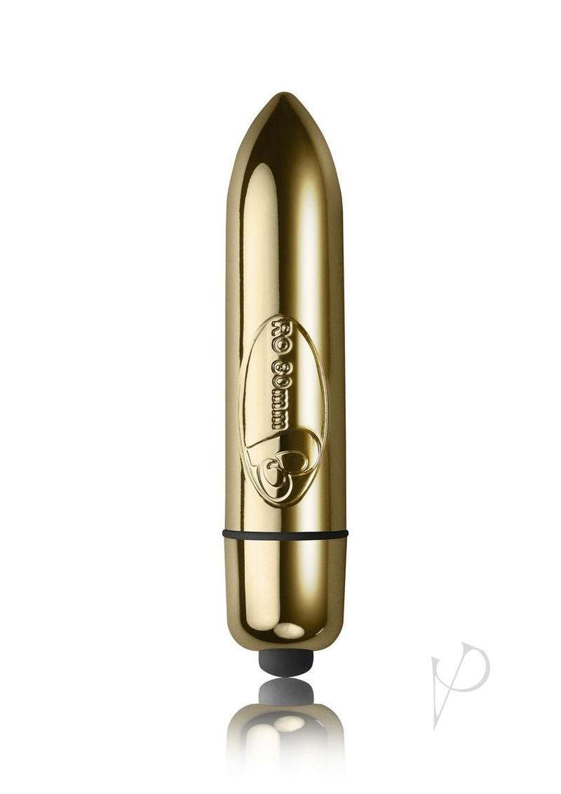 Rocks Off Silhouette Be Mine Bullet Vibrator Set Black in gold color, highlighting its sleek design and pleasure features.