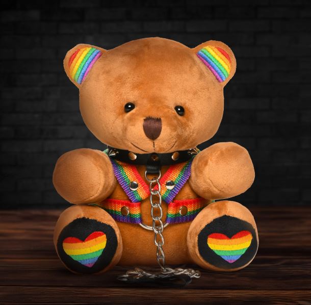 Master Series Pride Bear Plush Novelty Gift featuring rainbow ears and harness, perfect for Pride celebrations.