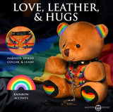Master Series Pride Bear Plush Novelty Gift wearing a rainbow harness with leather, spiked collar, and leash.