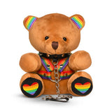 Master Series Pride Bear Plush Novelty Gift with rainbow ears and harness, perfect for Pride celebration.