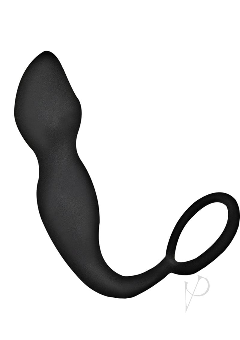 Anal-Ese Collection Silicone Cock Ring with Butt Plug Black, a dual-action toy for enhanced stimulation.