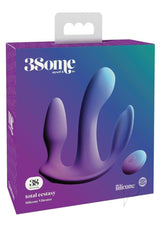 3Some Total Ecstasy Silicone Remote Vibrator Purple packaging showcasing a versatile pleasure toy design.