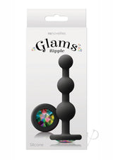 Glams Ripple Silicone Plug Rainbow Gem 4.49 Inch Black packaging showcasing its elegant design and colorful gem.
