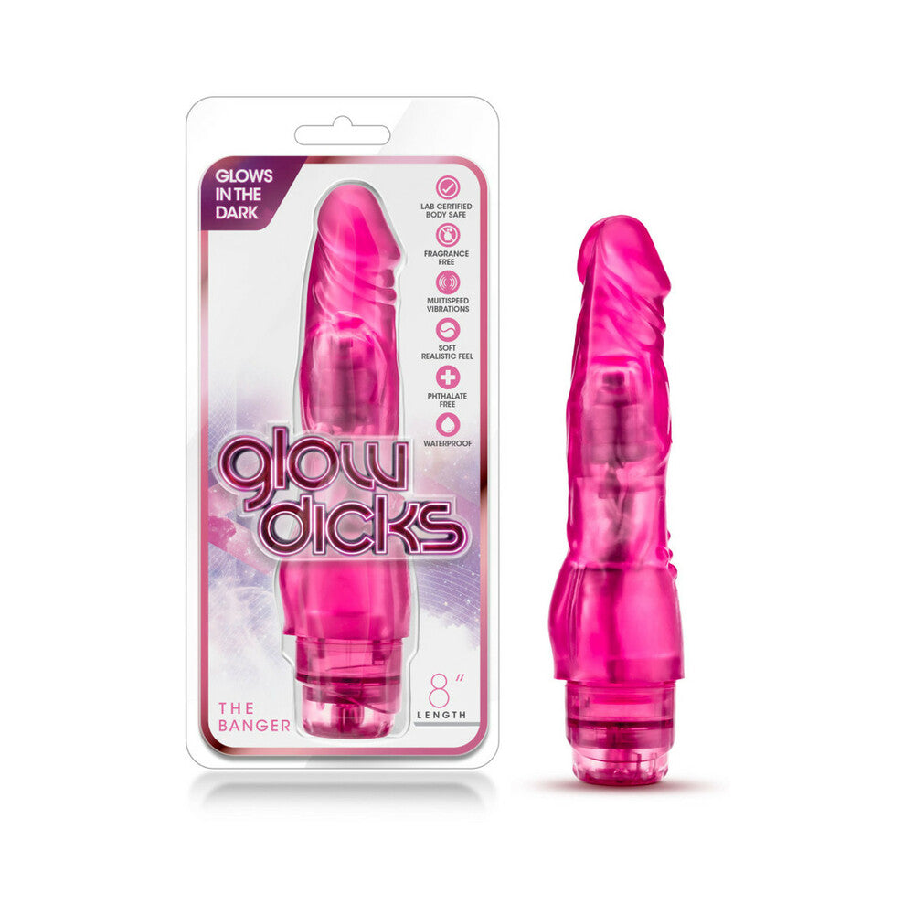 Blush Glow Dicks The Banger Realistic 8 inches Vibrating Dildo Pink