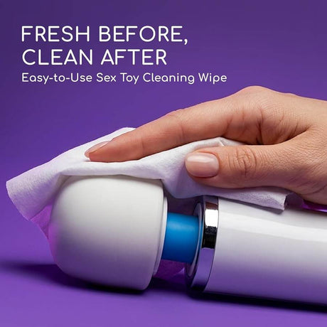 Astroglide Get Flirty Sex Toy Cleaner Wipes 20 Pack in use for effective cleaning of sex toys.
