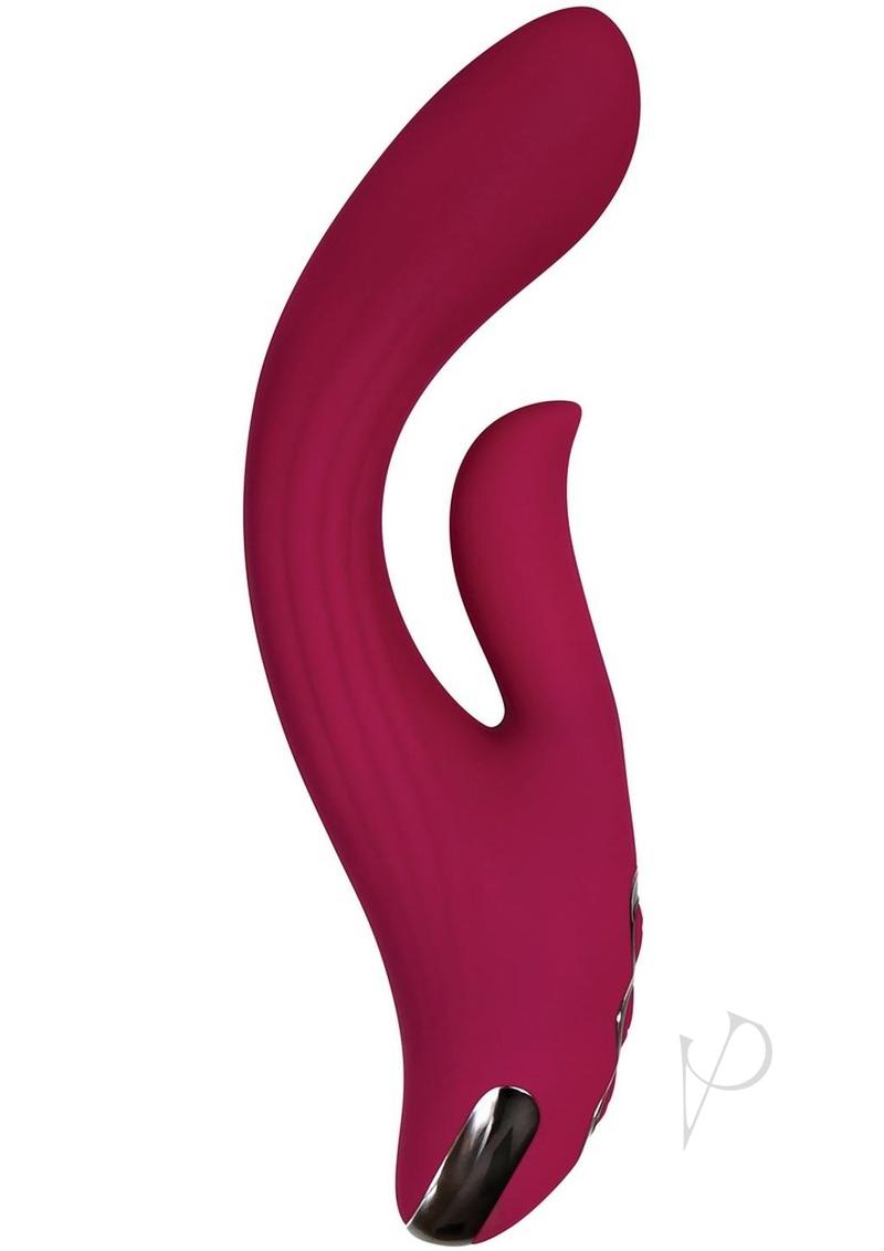 Red Dream Rechargeable Silicone Vibrator Burgundy in a curvaceous design with dual motors for layered pleasure.