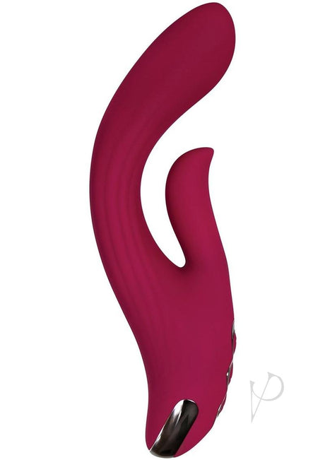 Red Dream Rechargeable Silicone Vibrator Burgundy in a curvaceous design with dual motors for layered pleasure.