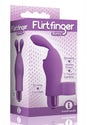 The 9's Flirt Finger Silicone Bunny Vibrator Purple packaging showcasing its design and features.