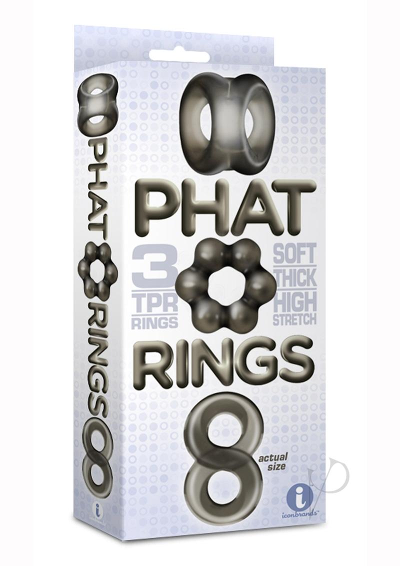 Phat Rings Smoke Chunky TPR Cock Rings packaging showcasing three soft, thick TPR rings for enhanced pleasure.