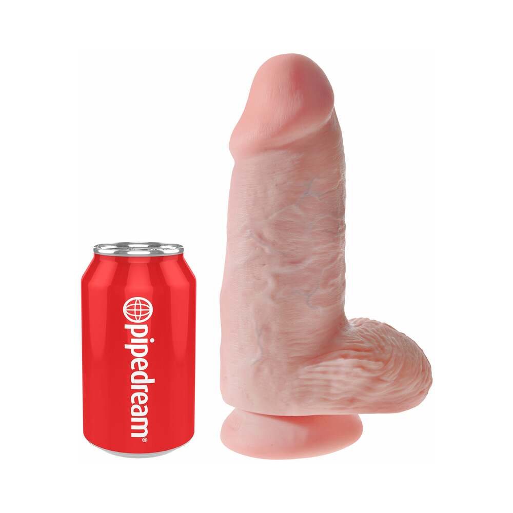 King Cock Chubby 9 inches Cock With Balls Realistic Suction Cup Dildo Beige