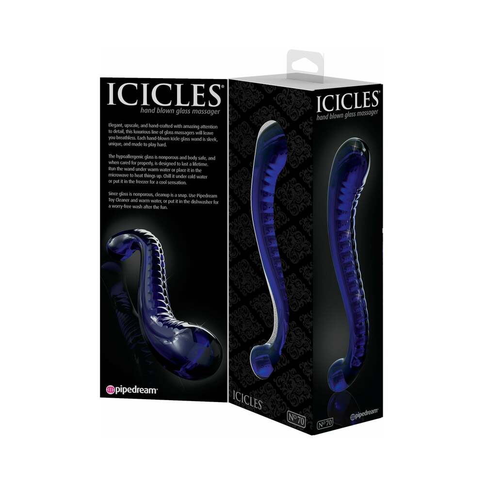 Icicles No. 70 Curved Dual-Ended Glass Dildo Blue