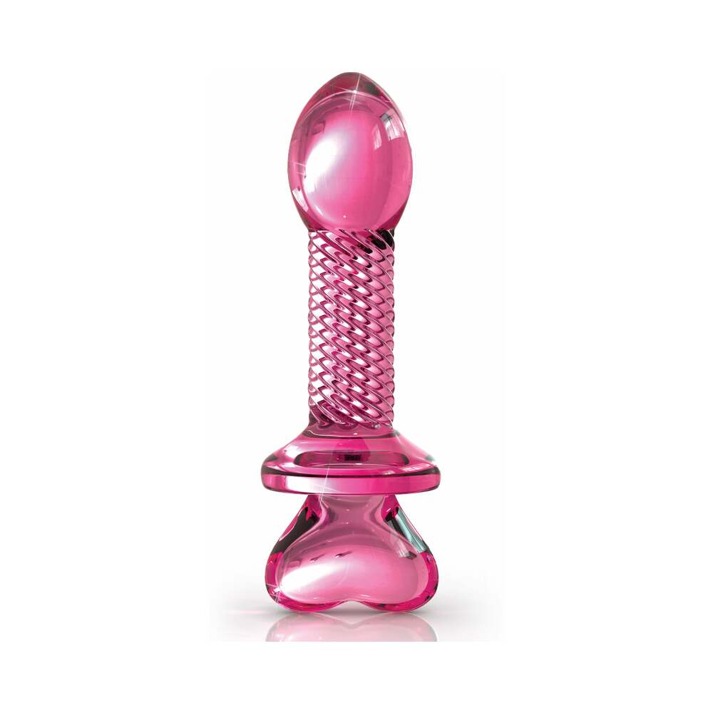 Icicles No. 82 Glass Juicer Textured Dildo With Heart-Shaped Base Pink