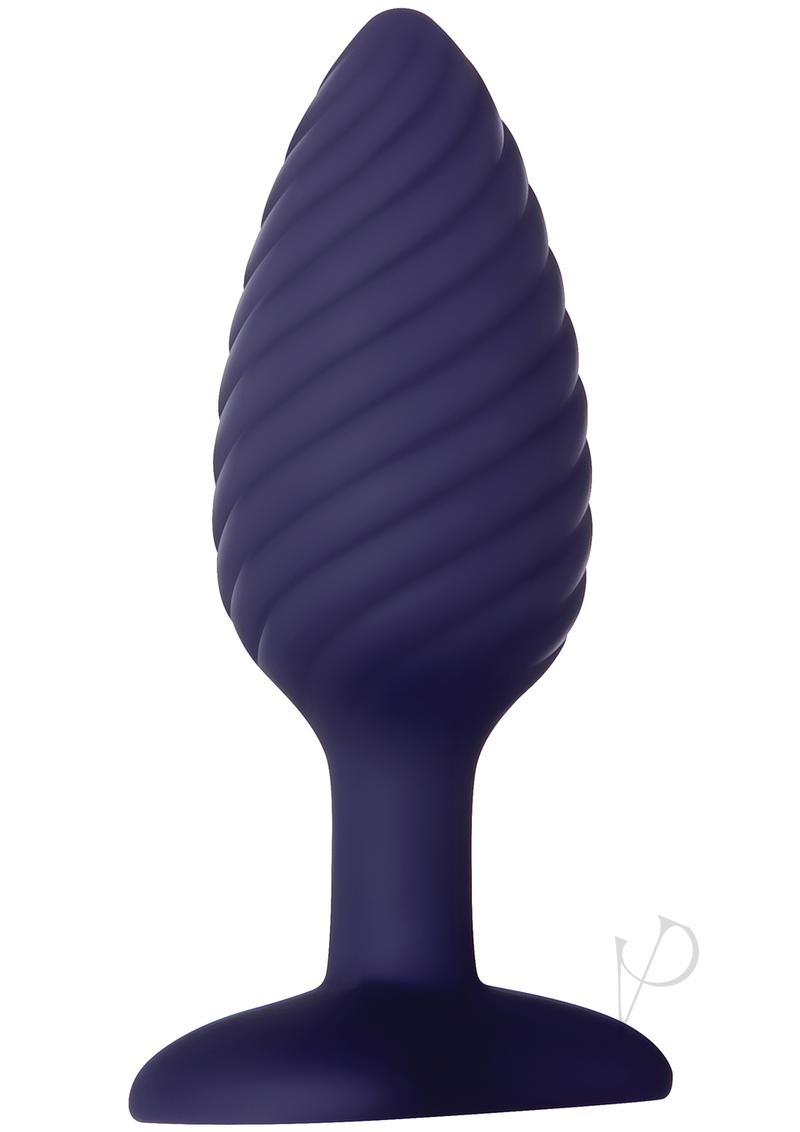 Zero Tolerance Wicked Twister Vibrating Butt Plug Purple with swirly texture for anal stimulation.