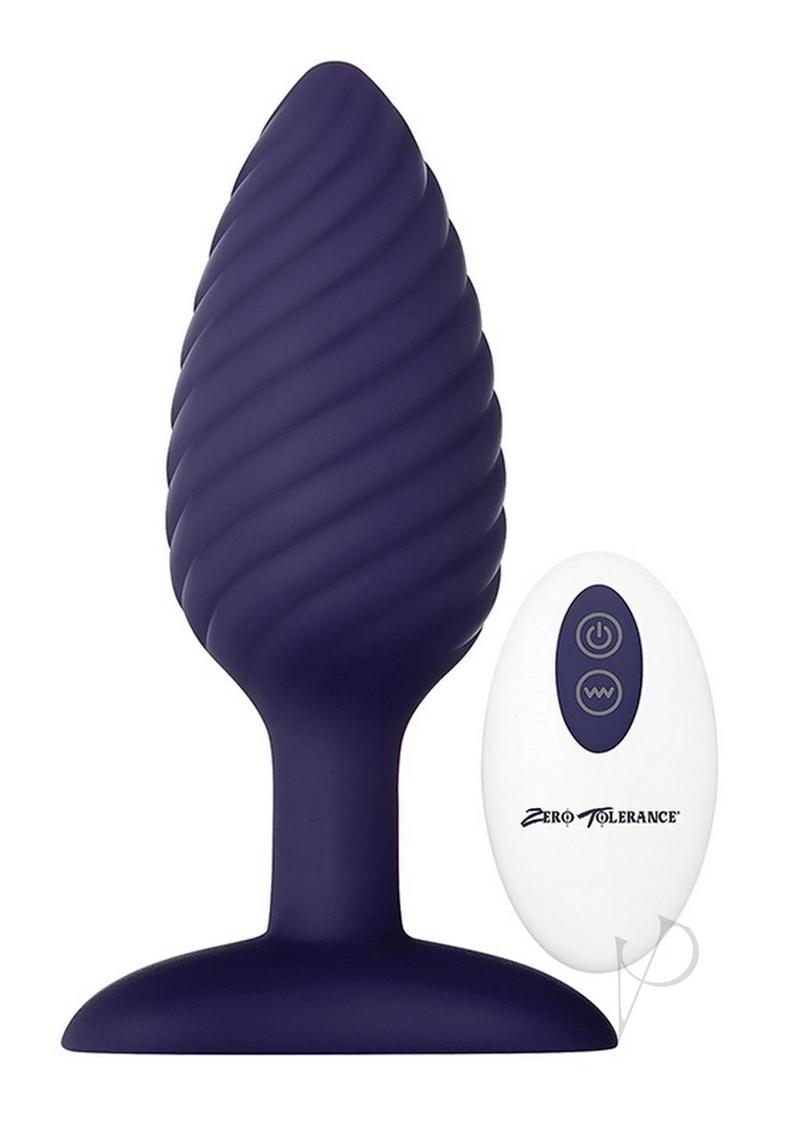 Zero Tolerance Wicked Twister Vibrating Butt Plug Purple with a remote control for enhanced pleasure.