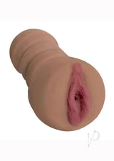 Mistress Alexis and Brianna Vibrating Stroker Caramel with lifelike vagina opening for enhanced pleasure.