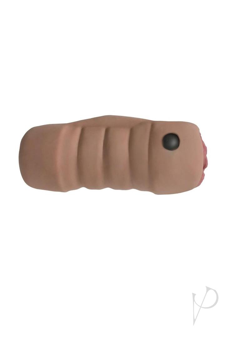 Mistress Alexis and Brianna Vibrating Stroker Caramel with lifelike textures and dual openings.