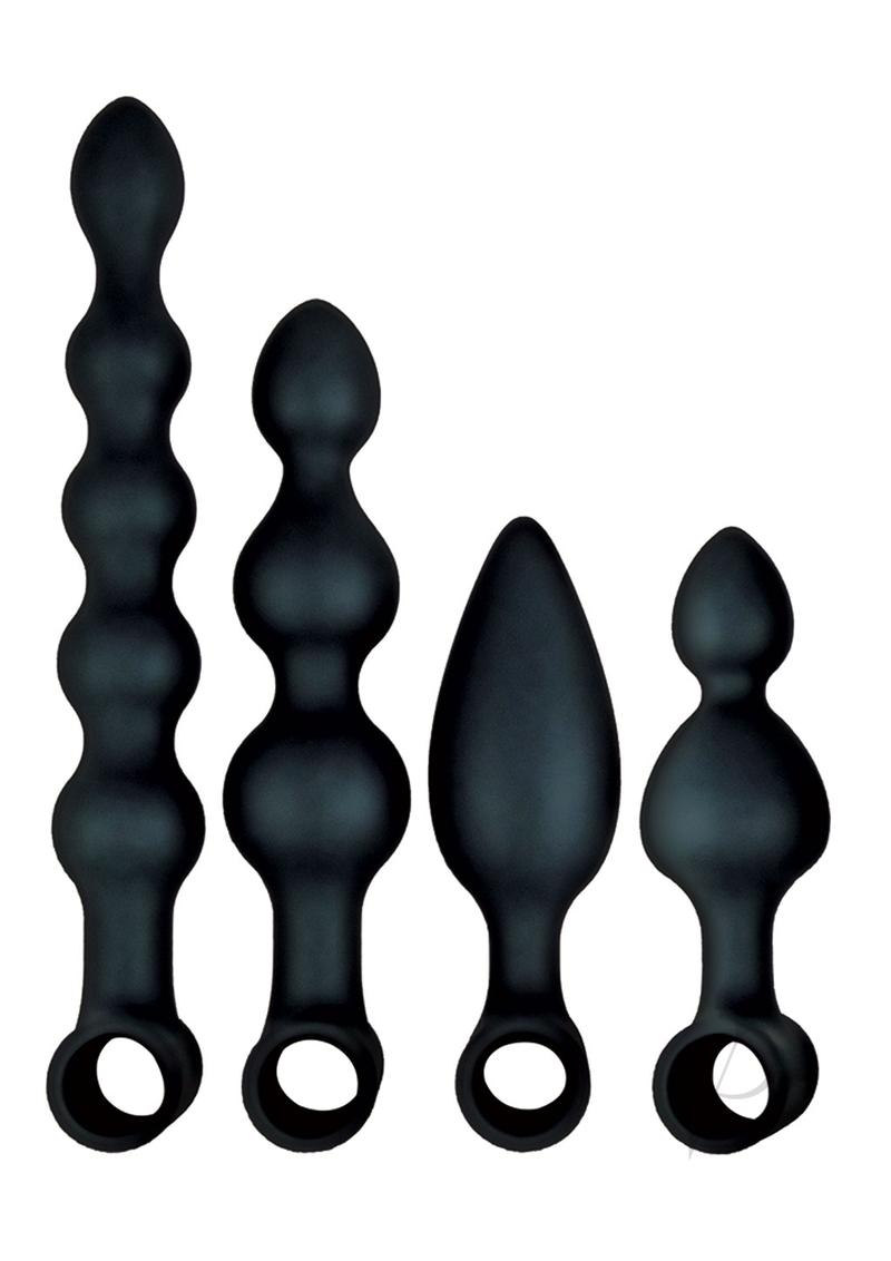 Anal-Ese Silicone Vibrating Anal Fantasy Kit Black - four interchangeable silicone attachments for versatile pleasure.
