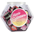 Jelique Nipple Nibblers Tingle Balm 3g 36ct Bowl in a decorative countertop display with assorted flavors.