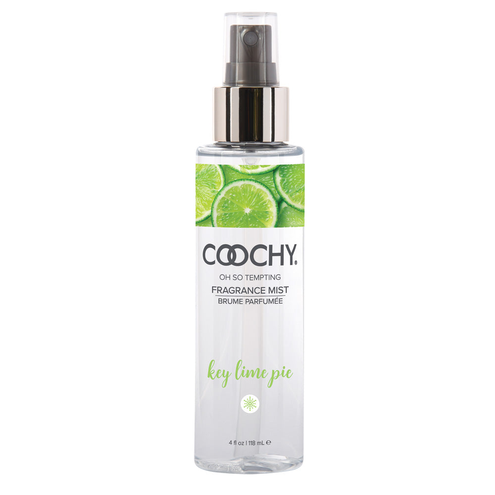 Coochy Fragrance Body Mist Key Lime Pie 4 Oz in a clear spray bottle with lime slices design.