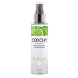 Coochy Fragrance Body Mist Key Lime Pie 4 Oz in a clear spray bottle with lime slices design.