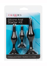 Silicone Anal Starter Kit (3 Per Set) Black featuring three graduated sizes in sleek black silicone.