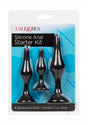 Silicone Anal Starter Kit (3 Per Set) Black featuring three graduated sizes in sleek black silicone.