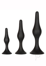 Silicone Anal Starter Kit (3 Per Set) Black showcasing three graduated silicone plugs in black.