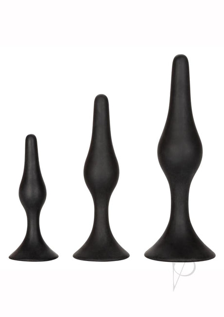 Silicone Anal Starter Kit (3 Per Set) Black showcasing three graduated silicone plugs in black.