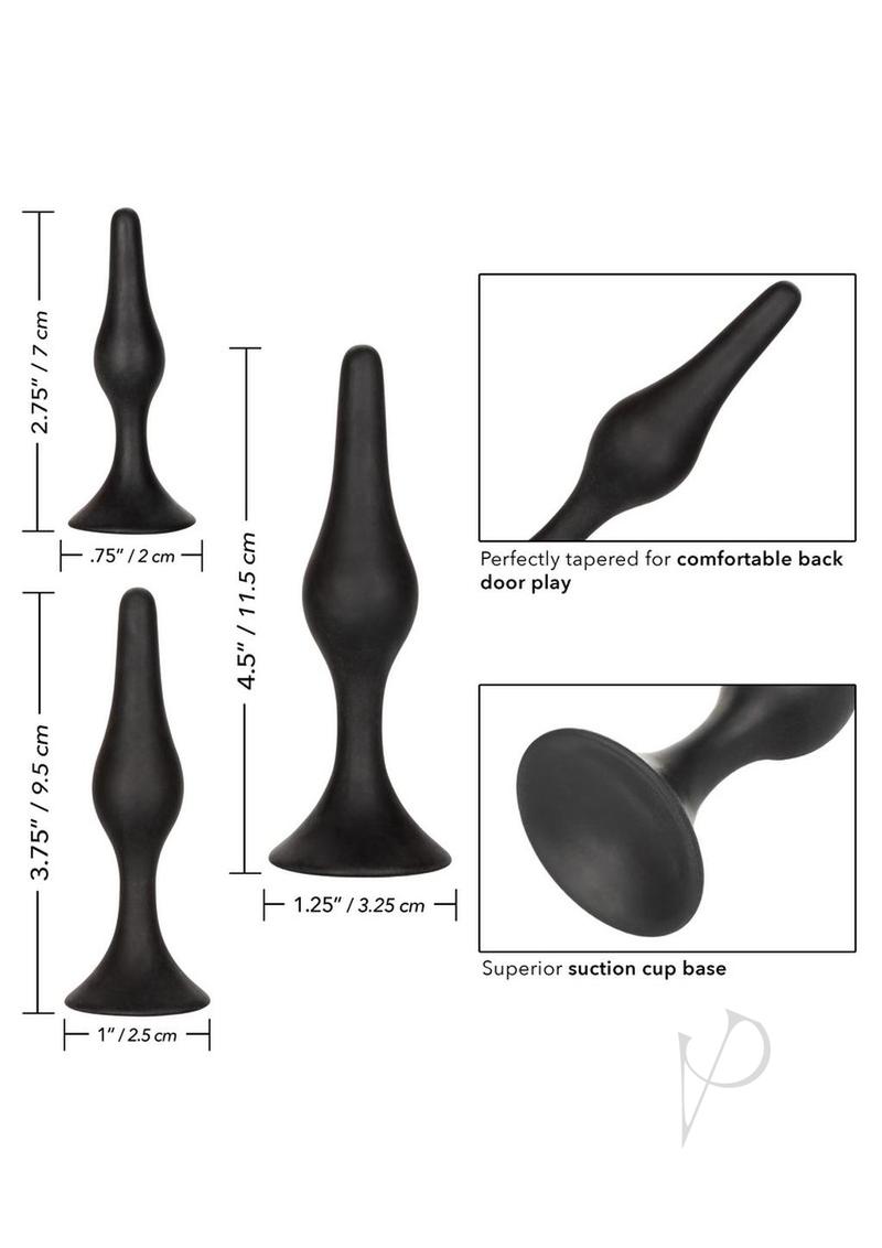 Silicone Anal Starter Kit (3 Per Set) Black with graduated sizes for comfort and confidence during use.