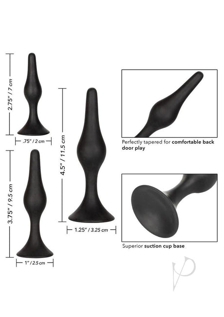 Silicone Anal Starter Kit (3 Per Set) Black with graduated sizes for comfort and confidence during use.