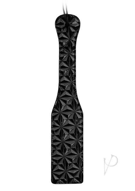 Ouch Luxury Diamond Pattern Vinyl Paddle Black showcasing a striking diamond design, perfect for sophisticated BDSM sessions.