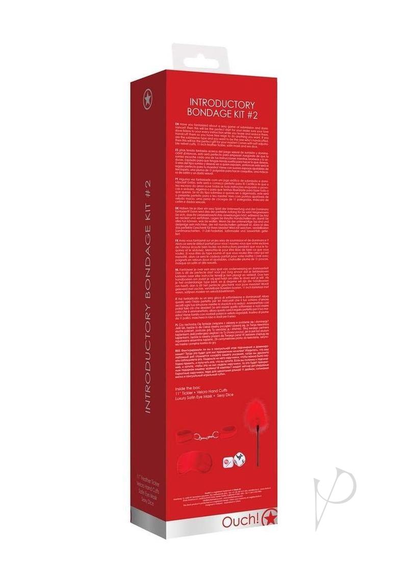 Ouch Introductory Bondage Kit No 2 4 Piece Red product packaging showcasing elements for playful bondage.