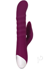 Lovely Lucy Silicone Dual Vibrator Clitoral Stimulator Red in a sleek, curved design with a textured clitoral stimulator.