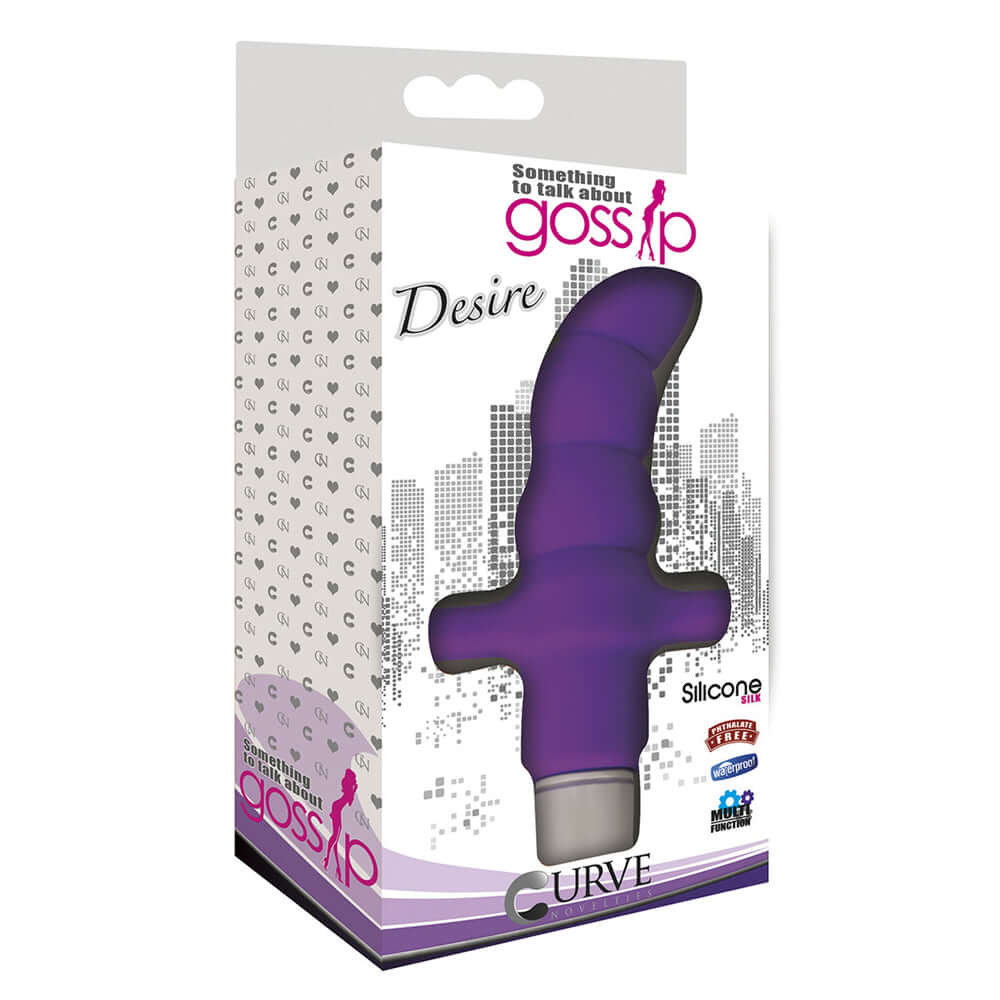Gossip Desire Violet Silicone Anal Vibrator packaging featuring a sleek purple design for backdoor exploration.