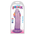 Lollicock 7 inch Slim Stick Dildo Grape Ice in packaging with a translucent purple design for comfortable stimulation.