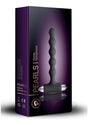 Petite Sensations Pearls Silicone Vibrating Anal Beads Black packaging showcasing the slim design and features.