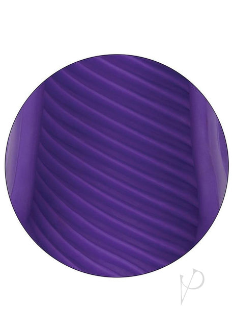 Close-up view of The Gripper Spiral Grip Masturbator Dual Ended Purple showing its textured surface.
