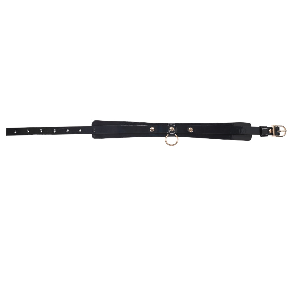 Sportsheets S&M Orbit Day Collar Rainbow Faux Leather black faux leather collar with buckle and ring detail