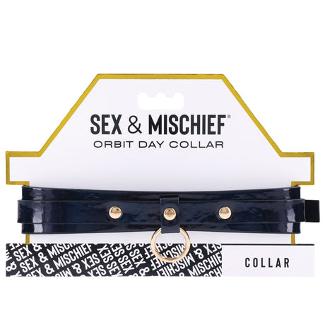 Sportsheets S&M Orbit Day Collar Rainbow Faux Leather displayed in packaging with vibrant colors and stylish design.