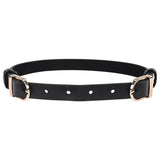 S&M Double Buckle Faux Leather Day Collar featuring dual buckles and sleek black faux leather design.